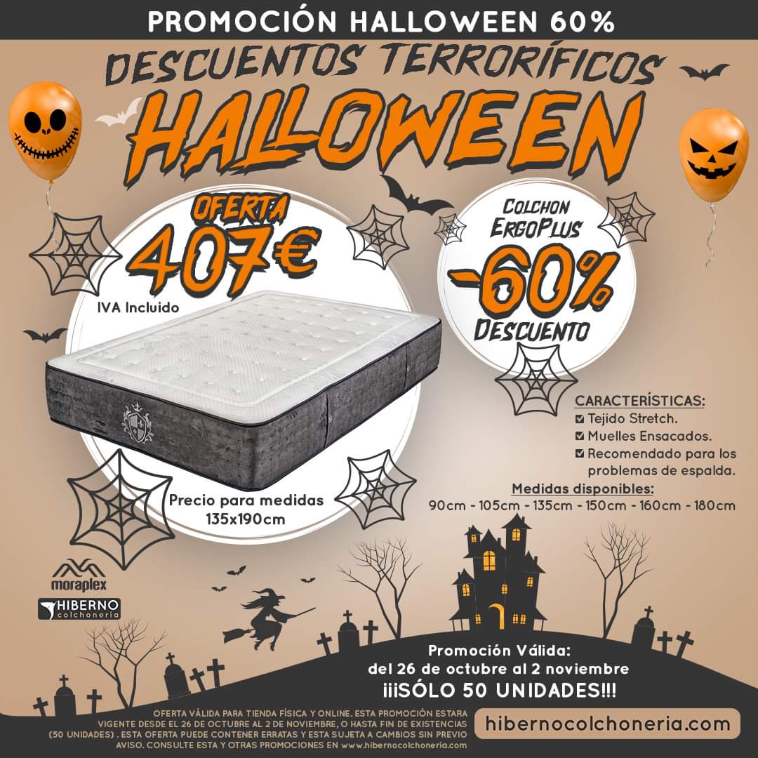Hiberno_Colchon's tweet photo. 📣 Promoción #Halloween 🎃, 60%.

Disfruta del #colchón ErgoPlus con un 60% de descuento. 👏👏

Contacta con nosotros:
☎️ 954 153 413
➡️ https://t.co/weNaUnoA4K
📧 info@hibernocolchoneria.com
📌 C/ Tarifa, 37 Polígono Industrial EL MANCHÓN. 41940 #Tomares, #Sevilla. https://t.co/npPhr2BlU4
