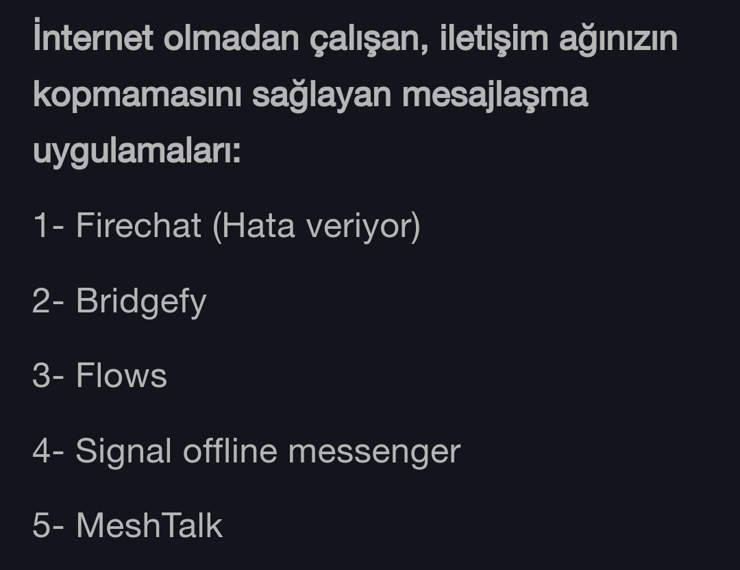 furkhanx's tweet photo. Acil durumlarda internet olmadan çalışan mesajlaşma uygulamaları ve deprem bölgesinde internetin hızını artırmak için yapılması gerekenler
#deprem https://t.co/fFHiYDs6n6