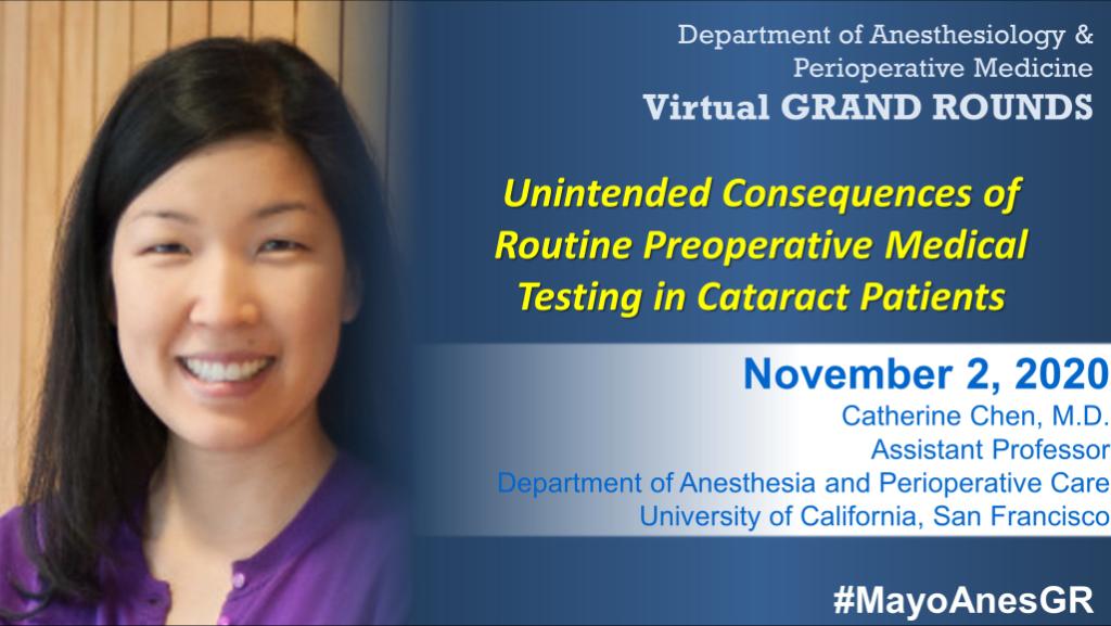 Mayo Clinic Department of Anesthesiology (@mayoanesthesia) on Twitter photo Join us for our next #MayoAnesGR with Catherine Chen, M.D. from <a href="/UCSFAnesthesia/">UCSF Anesthesia and Perioperative Care</a> on Monday morning at 06:45
“Unintended Consequences of Routine Preoperative Medical Testing in Cataract Patients”
Hosted by: @AlexAndersonMD Join us for our next #MayoAnesGR with Catherine Chen, M.D. from <a href="/UCSFAnesthesia/">UCSF Anesthesia and Perioperative Care</a> on Monday morning at 06:45
“Unintended Consequences of Routine Preoperative Medical Testing in Cataract Patients”
Hosted by: @AlexAndersonMD