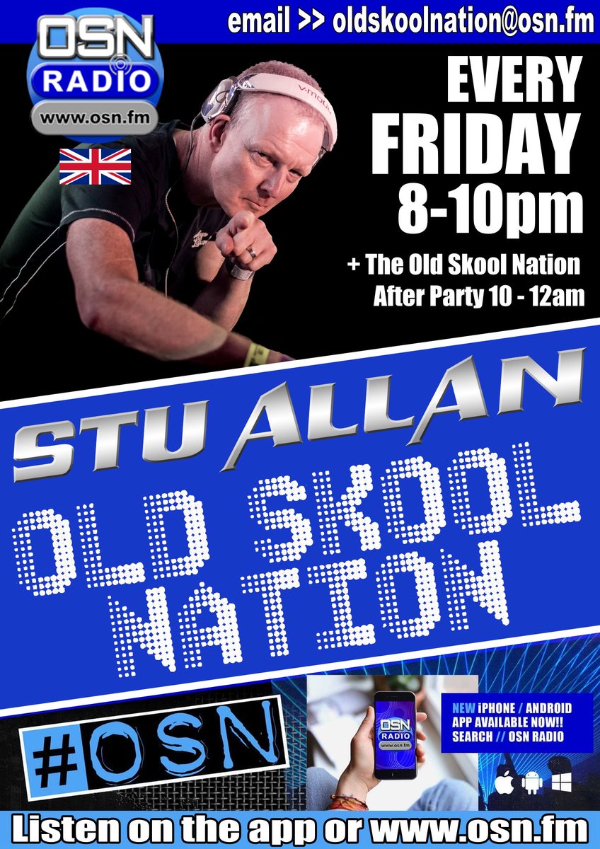Straight after 'Back To My Roots' on Buzz, catch me on 
@osnradio at 8pm (UK) with another large edition of "Old Skool Nation" until 10pm (UK)
🎵🎵🎵
Then it's my Old Skool Nation AFTER PARTY until midnight 🙌
Listen on the OSN Radio app or osn.fm
#FridayFeeling