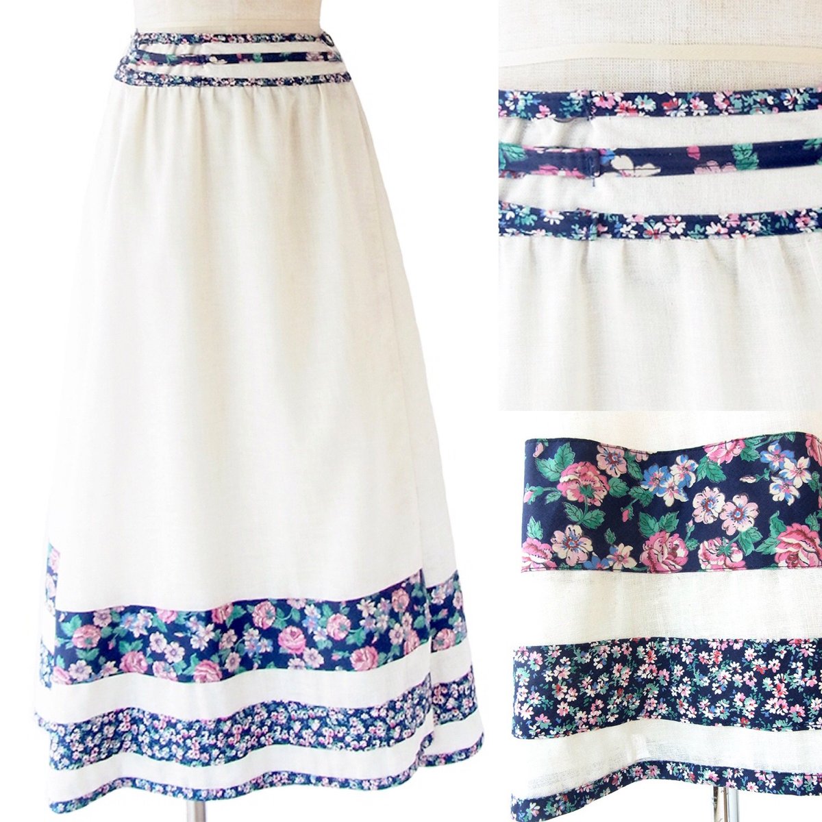 中野古着屋little Bird たった今アップしました ヨーロッパ古着 ロンドン買い付け 60年代製 オフホワイト X ブルー 花柄テープ 巻きスカート bs123 おとなかわいい T Co Hr2gsc0b0x 古着 中野 巻きスカート ファッション ロング