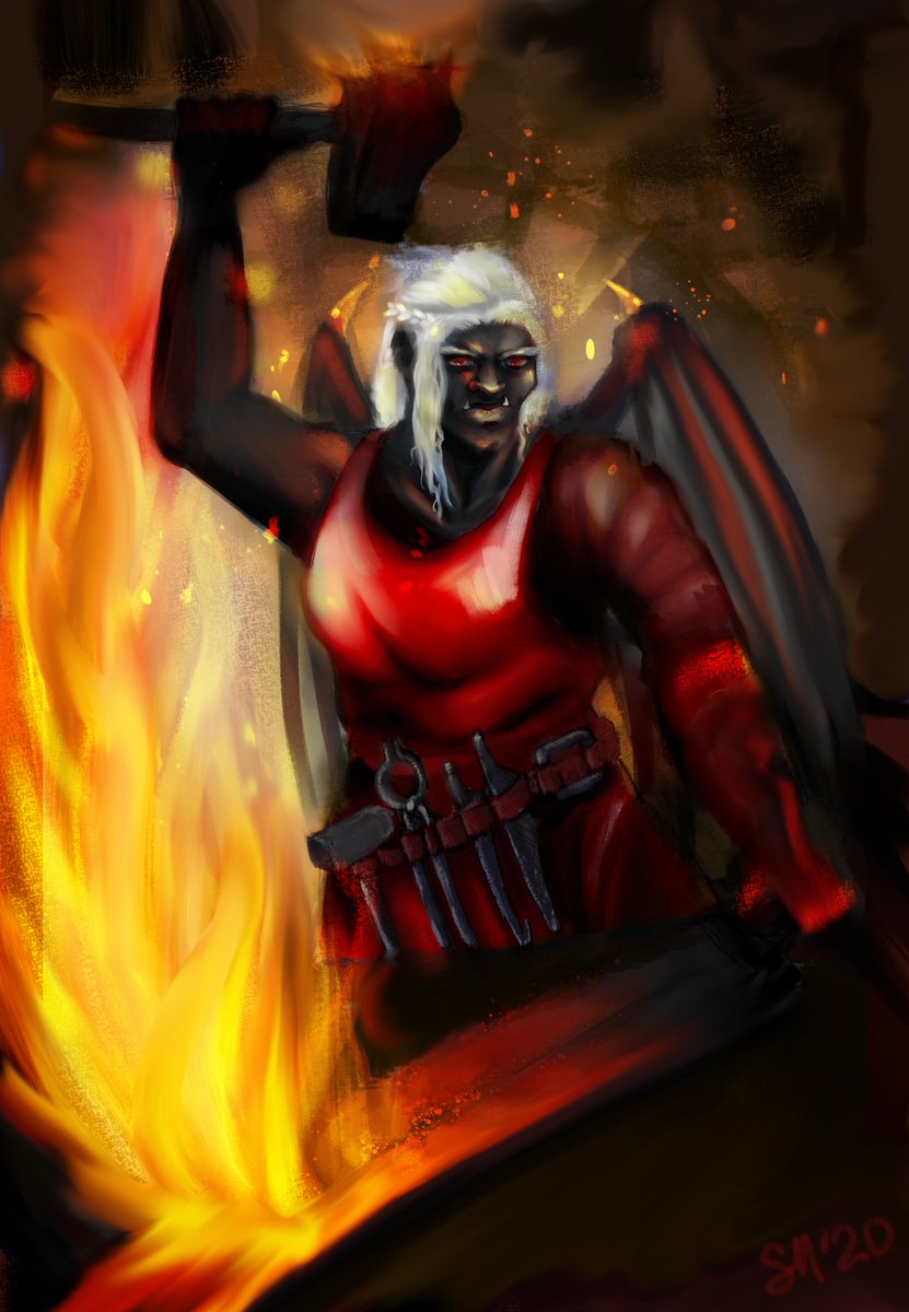 strudel_von's tweet photo. A fun commission completed! Really enjoyed drawing this character. Her name is rukk and she's a smithy who focused in weapon making. 

Made with my Huion camvas pro tablet and krita. I'm in love <3 

#dndart #commission
#DnDcharacter #krita #nwnee #fantasyart #huion https://t.co/WlqSuYgt26