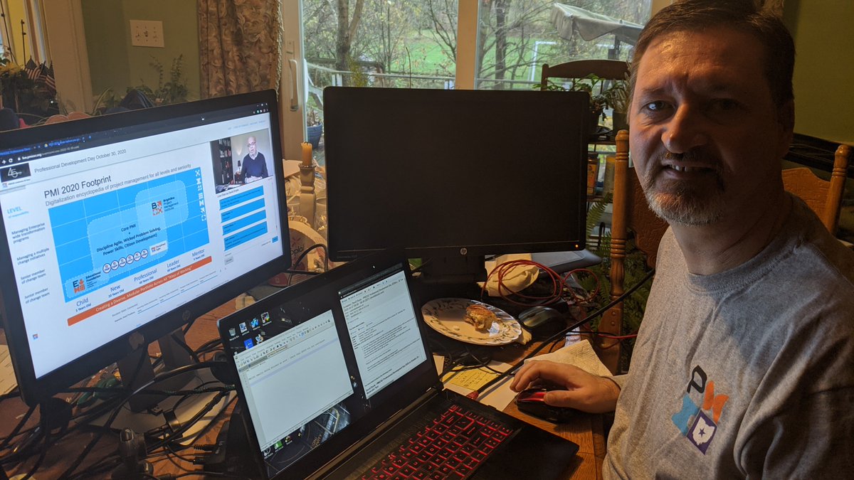 cyberhkr's tweet photo. Virtual conferencing at home. Attending the PMI Central Ohio Professional Development Day #PMICOC #PDD2020 https://t.co/1gmmX9ECtN