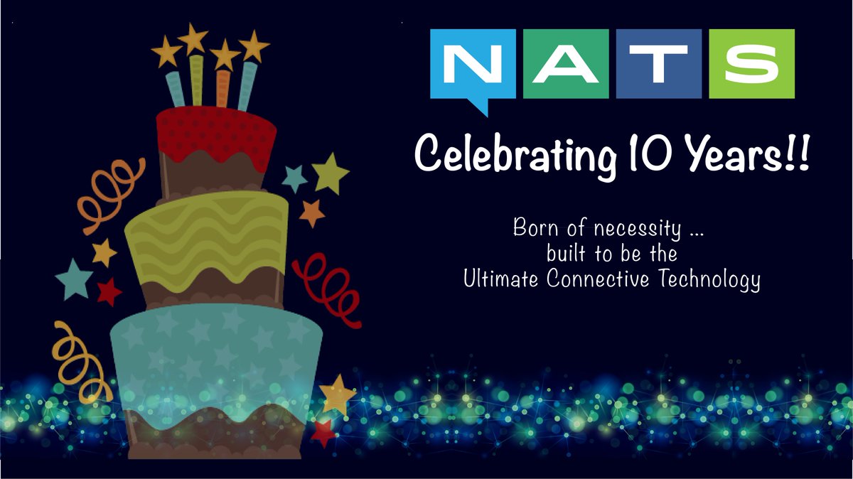 nats_io's tweet photo. IT'S OUR BIRTHDAY !!! 🥳

10 years ago today, the first lines of NATS were committed by @derekcollison to solve a problem, simply and efficiently. https://t.co/NSkD11BU06

We're so thankful to all who have built, critiqued, tested, and implemented NATS to get us here today! https://t.co/XAWbxqx3IG