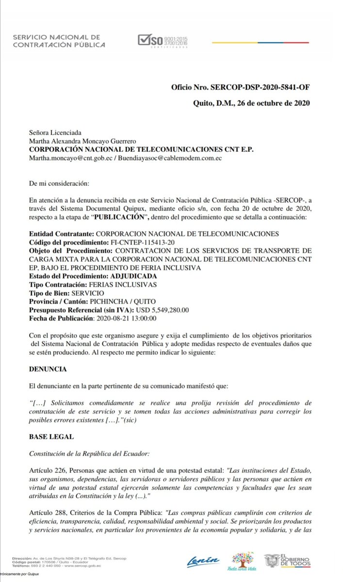 atraslym's tweet photo. La @radioplatinumec da espacio a @GerenciaCNT para que hable con displicencia de 240 familias en el desempleo, le solicitamos nos dé espacio a nosotros también para hablar con argumentos legales. Miren estos documentos de @SERCOPec #ProcesosTransparentes https://t.co/a0UQ9O0xdo