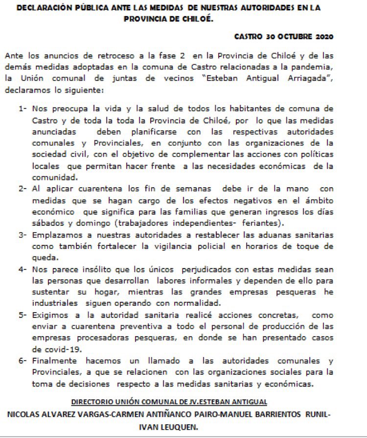comunal_de's tweet image. Compartimos con ustedes declaración pública por las medidas implementadas por la pandemia Covid 19 . @radiochiloe @biobio @estrellachiloe @fundacionREM @elinsularcl