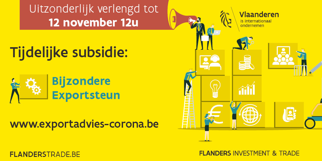 FIT_agency's tweet photo. Aandacht, Vlaamse exporteurs! Nog tot 12 november 12u kunnen aanvragen voor de #subsidie Bijzondere #Exportsteun worden ingediend. https://t.co/l6CUU1GH5L
#export #coronaexitplan #relance @CTillekaerts @DVanSteerteghem https://t.co/FZqKS5B8Ao