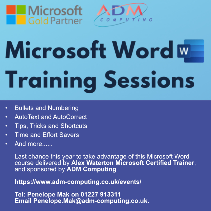 fkeys's tweet photo. Last chance to book onto this @ADMComputing sponsored training webinar for Microsoft #Word delivered by @AlexWaterton from @fkeys   Please RT and support local businesses #Kent #Excel #Teams #Microsoft365 https://t.co/h4E0YOtl5T