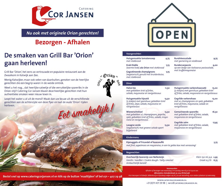 CatCorJansen's tweet photo. Bestel tijdig via https://t.co/SeNnpPXGWf en klik bovenin op 'Maaltijden bestellen'! Mocht u liever bellen; op 071-4072998 zijn wij ook altijd bereikbaar.

U kunt de hele week bestellen.
AFHALEN en BEZORGEN vanaf woensdags t/m zondags vanaf 16.30 uur tot 19.00 uur. https://t.co/693qc1ScGP