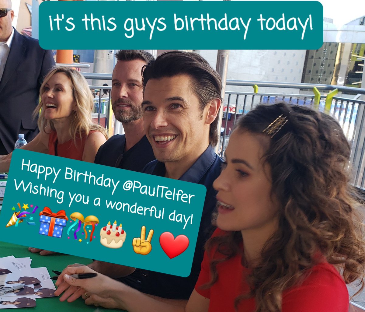 BettejeanSpata4's tweet photo. I'm not very good at making these but I wanted to wish @PaulTelfer a very HAPPY BIRTHDAY today with a little help from @linseygodfrey, @ericmartsolf & @Stacy_Haiduk! 😉
❤✌🎉🎁🎊🎂💐🎂🎊🎁🎉✌❤
(photo from #DOD2019 by me) https://t.co/3nQmAcDzwt