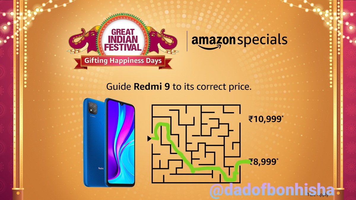 dadofbonhisha's tweet image. #AmazonGreatIndianFestival 
#AmazonSpecialsRedmiNote9 

Ans : ₹8,999/- 

Join
@Vae_2Climb 
@nikp_05 
@lakshay1692 
@i_ashwin9378 
@LuvyaJoshi