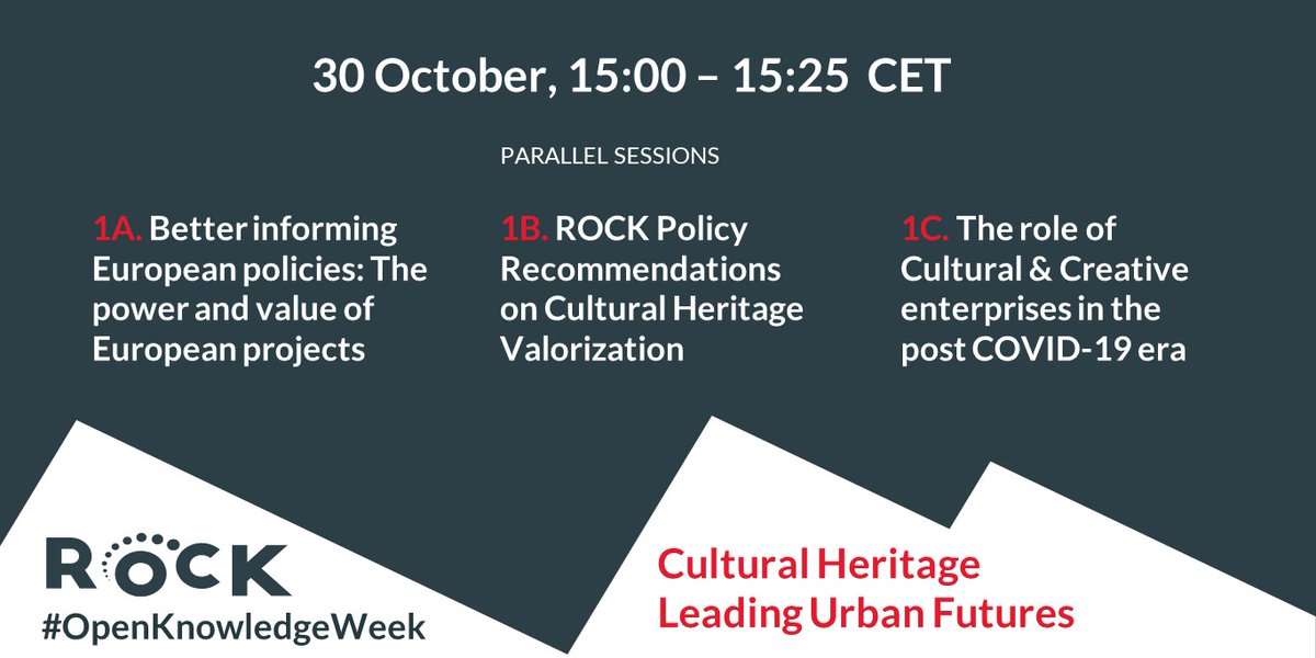 ROCK_H2020's tweet photo. We will reconvene at the ROCK #OpenKnowledgeWeek at 15.00 CET for two rounds of 3⃣ parallel sessions. 

The first round features colleagues from:
@EUUrbanAgenda 
@EUROCITIES 
@UniboMagazine 
#Grupotaso
@Confindustria 

See you there!
🔴https://t.co/SEvcWxe6EK https://t.co/ATvkh17ZYN