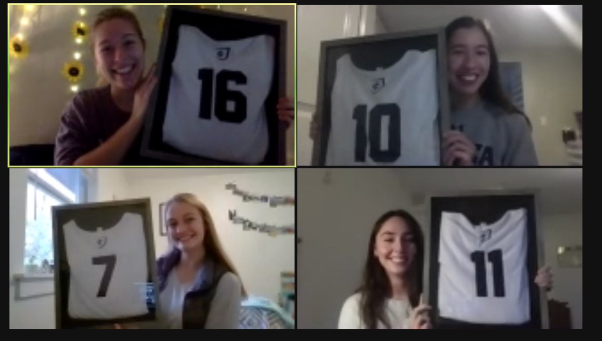 IthacaVB's tweet photo. These four incredible athletes celebrated their senior night in a way we couldn’t have anticipated. It does not diminish their contributions or their legacy. Congratulations and thank you Sarah, Katie, Reagan and Delaney https://t.co/WPTUC2LOZT