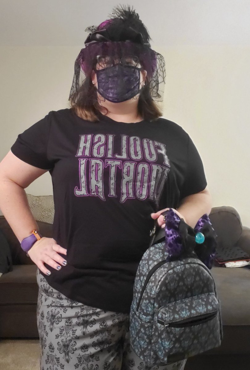 C_H_Conwell's tweet photo. Today's costume: A Haunted Mansion obsessed Disney fanatic waiting (im)patiently to get back to Disney World. (Maybe not a costume!) #999happyhaunts #ramspirit @RobinsonLibrary @Robinson_SGA https://t.co/AkgTLlJPwM