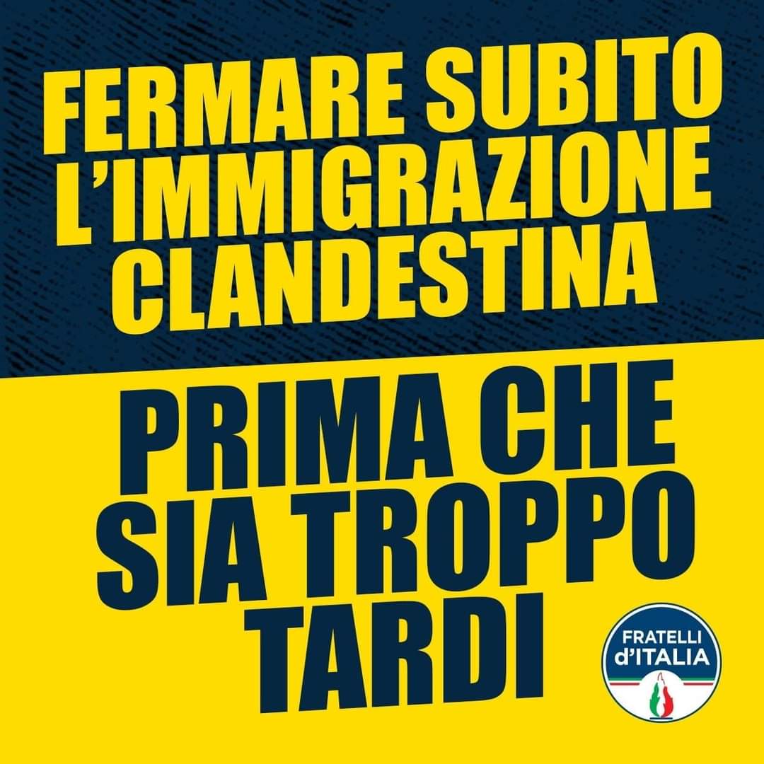 FratellidItalia's tweet photo. 🔵 Basta perdere tempo.
#BastaSbarchi #BloccoNavale #BloccoNavaleSubito https://t.co/bcqDc1ok7o