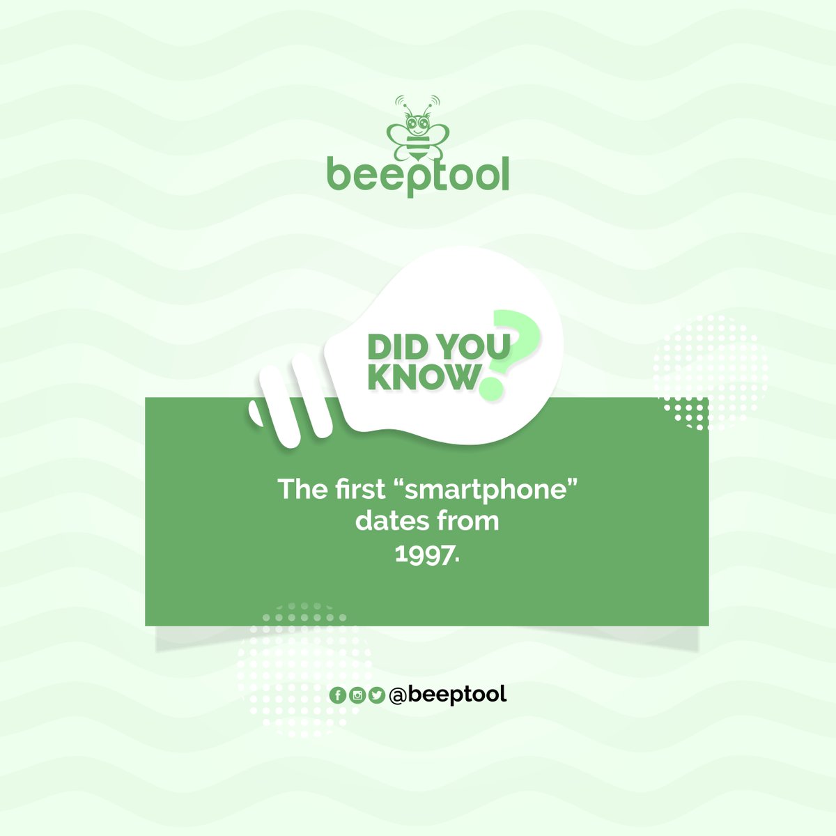 Beeptool's tweet photo. #FridayFacts

Did you know? The first “smartphone” dates from 1997. 

#Friday
#Facts
#FridayFun
#Fun
#FridayMood
#FridayFeeling
#FridayMotivation
#FridayWisdom
#FridayThoughts
#Beeptool
#Telecommunication
#RuralConnectivity https://t.co/kJrsUtds31