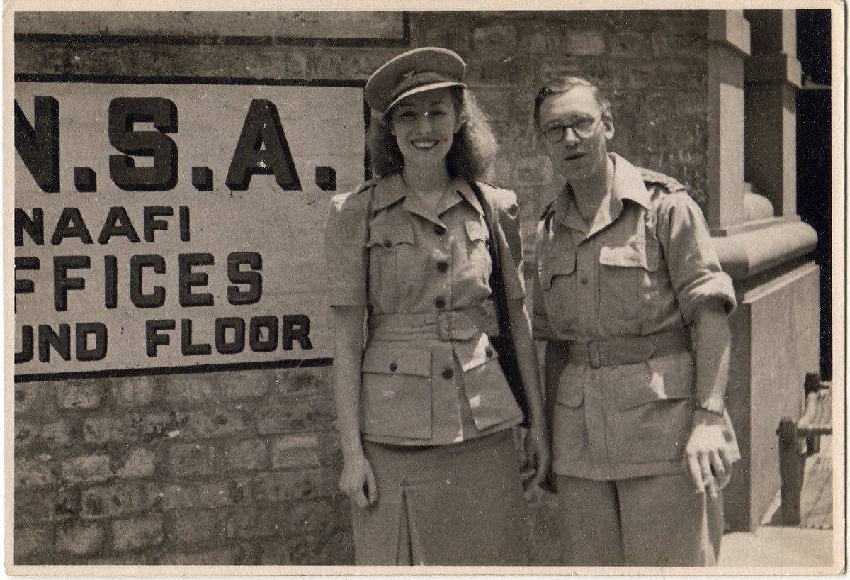 Dame Vera outside the NAAFI Offices. What does NAAFI stand for and has anyone ever used its services or products, such as drunk the tea? #KeepSmilingThrough VeraLynn.lnk.to/KeepSmilingThr…