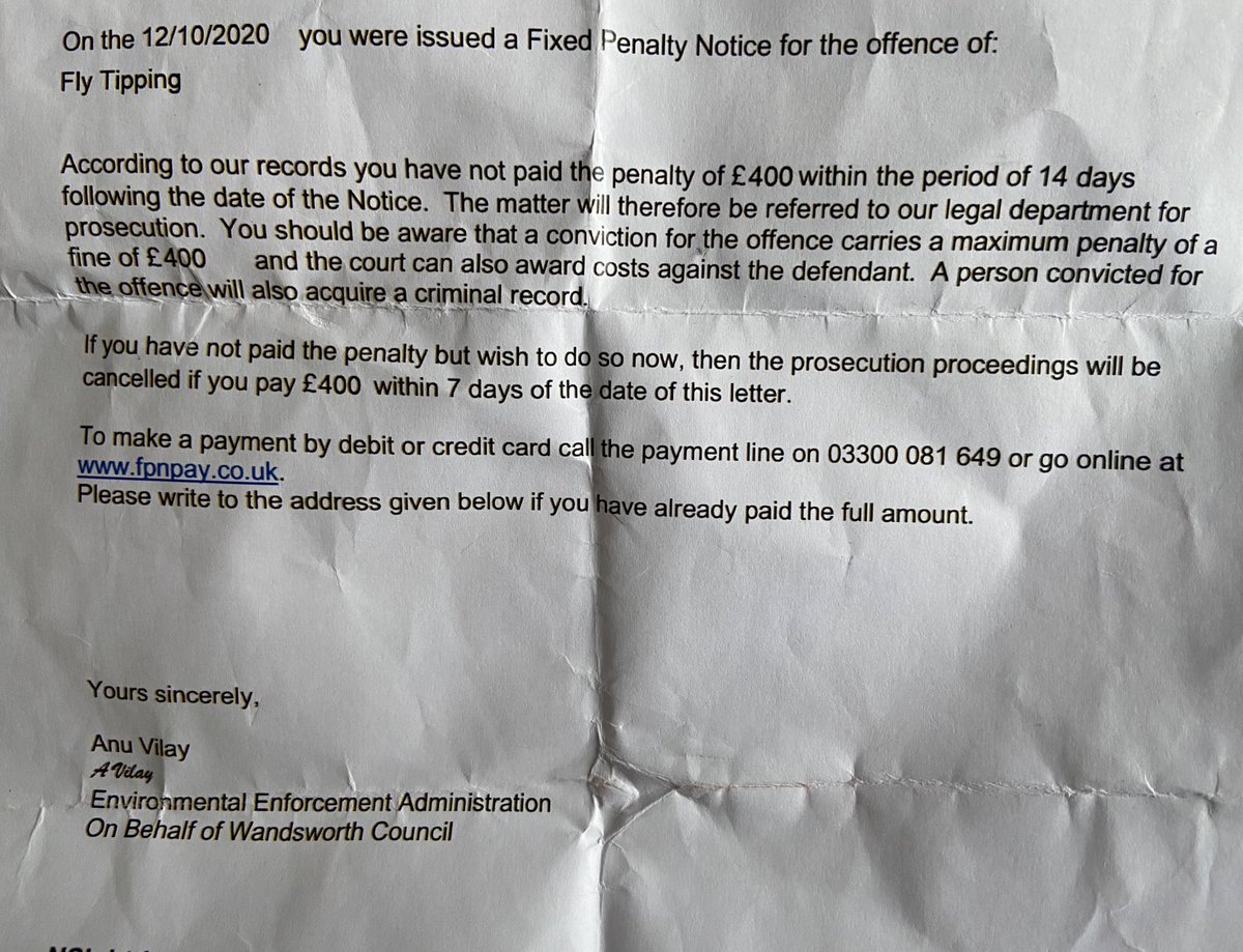simonnash1980's tweet photo. Thank you @wandbc for the £400 fine for ‘fly tipping’!

Fly tipping outside my own place; really! Would anyone be that stupid!

If bin people collected my waste when they should, it wouldn’t sit around. Amazingly there is a law to blame me! I was not there to know!

One bag 🙄 https://t.co/dDwAW7UCSZ