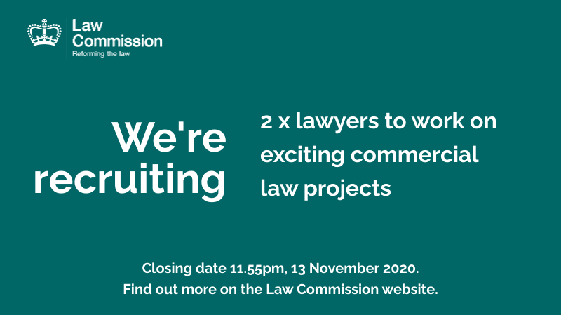 Law_Commission's tweet photo. We’re #hiring!

Applications are now open for two lawyers to work on exciting commercial law projects covering digital assets and smart contracts. Closing date is 11.55pm, 13 November 2020. Find out more: https://t.co/wZ0pYlGNIS 

Please share with anyone who might be interested! https://t.co/w1N5ZccUAv