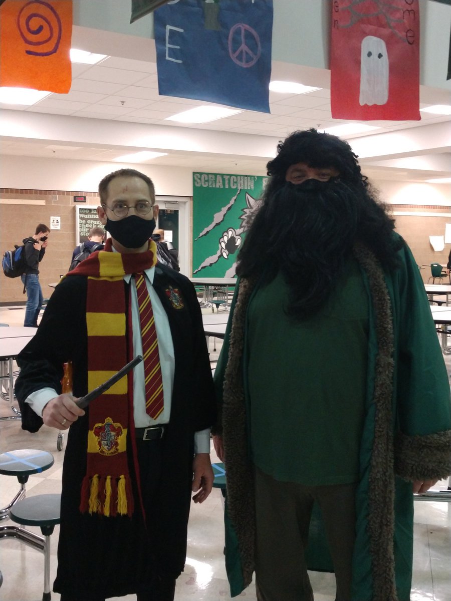 CommitteeMw's tweet photo. Happy Halloween from Millard West...we mean Hogwarts. Love @keep_on_HACKIN and Mr. Willems homecoming spirit!! #hoco2020 #hogwarts https://t.co/QKq2AuQgbW