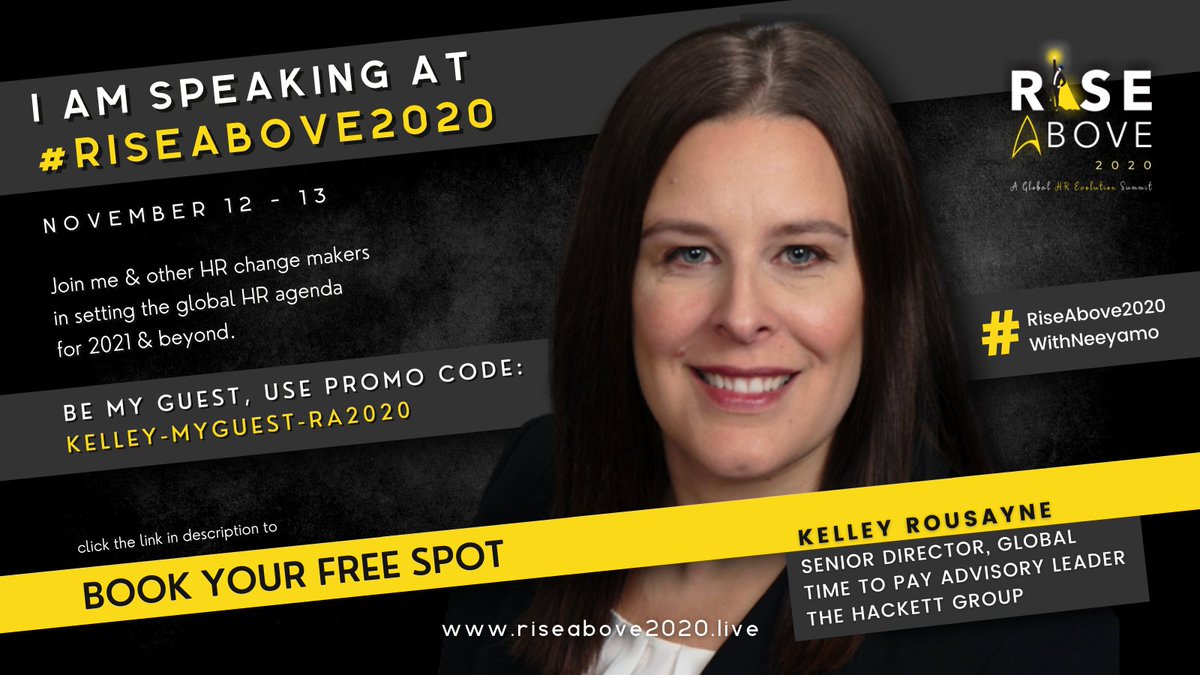 Neeyamo's tweet photo. Make use of the Promo Code: KELLY-MYGUEST-RA2020

Register Now! - https://t.co/4VlTG8HdF5

#KellyRousayne #HackettGroup #Expert #Speaker #VirtualGlobalSummit #RiseAbove2020 #WithNeeyamo https://t.co/dIMmX511si