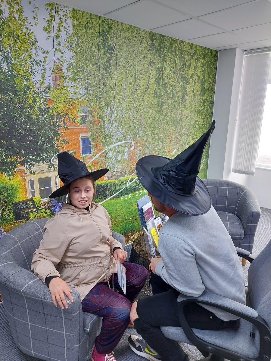 AutonomyGroup's tweet photo. Lizzie getting caught up in her Halloween decorations 😄 🎃 meanwhile at our Autonomy Care Melksham office, we had a witch visit!! 🧙♀️
.
#autonomylife #adultcare #childrencare #residential #autonomycare #littlehelpers #pumpkincarving #monstermash #halloweenfancydress #Autum https://t.co/MaT3K68hRW