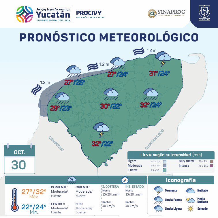procivy's tweet photo. #Pronóstico

En #Yucatán, debido al lento avance del Frente Frío No. 9, continuarán presentándose lluvias moderadas a fuertes en toda la entidad.
!Tomen sus precauciones! https://t.co/2SmxxviMuF