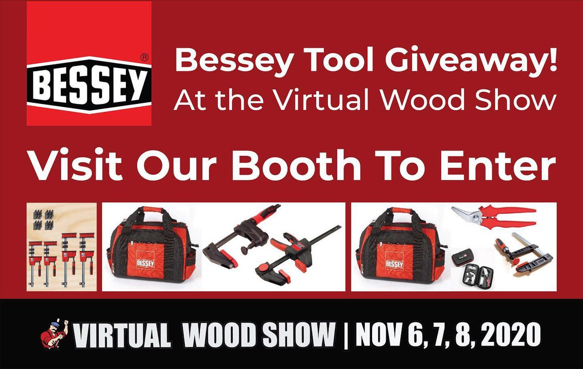 Bessey will have three door prizes to give again - November 6, 7, 8, 2020

Register NOW for admission and enter Besseys door prize!
#VirtualWoodShow