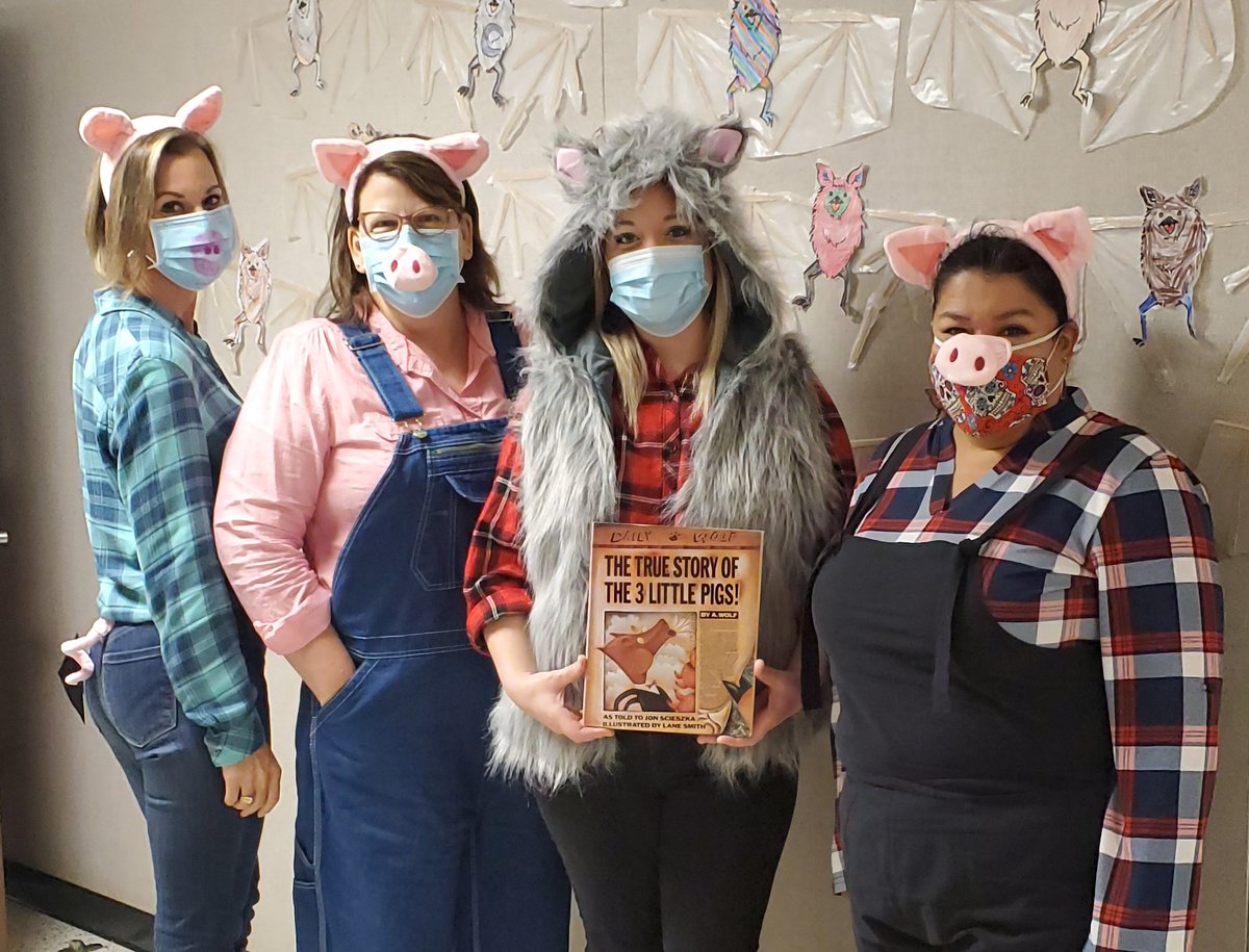 RubioClass's tweet image. The True Story of the 3 Little Pigs by 5th grade and Nurse Bennett @Southside_AISD #AISDHALLOWEEN2020