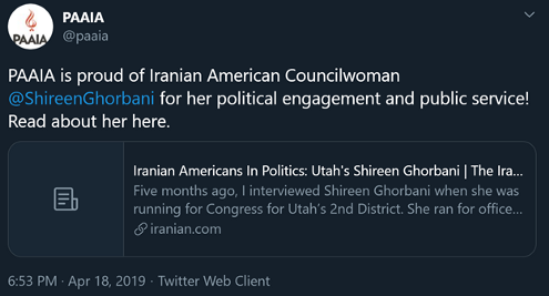 28) @ShireenGhorbani — Salt Lake Council Councilwoman-endorsed by PAAIA