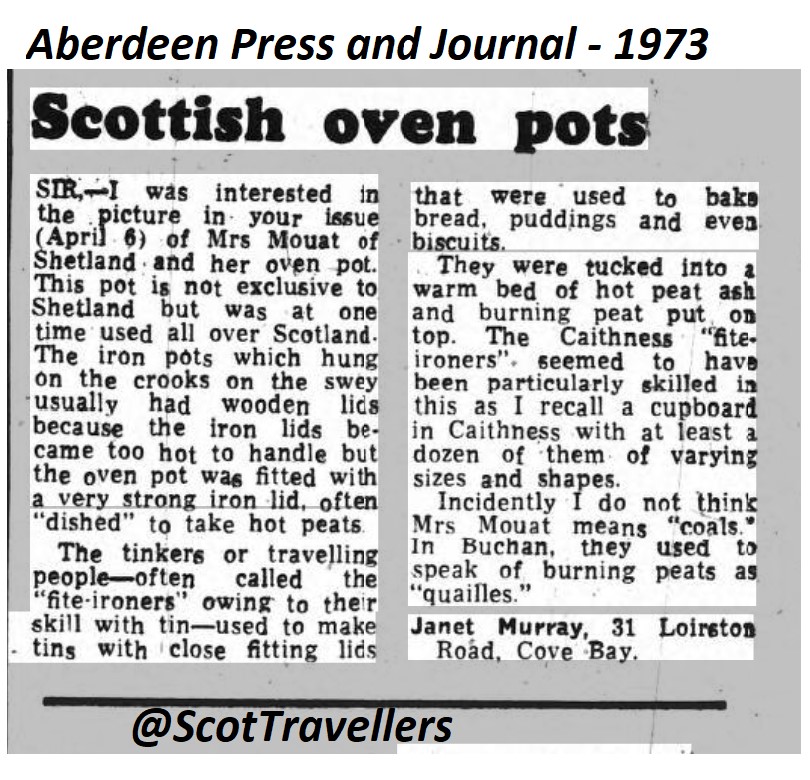 ScotTravellers's tweet photo. P&amp;J article from 1973 noting our Caithness Travellers were particularly skilled in Tin and were often called fite-ironers #tinsmith #tinkers from a shetland resident memory https://t.co/KQyXCObBhb