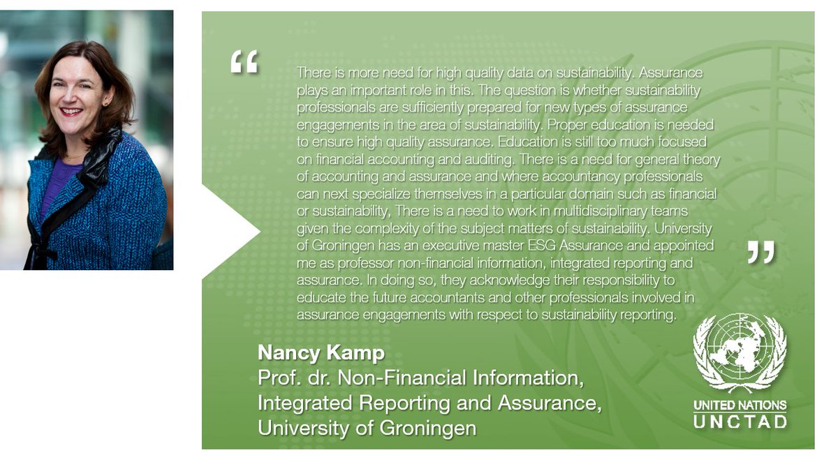 Nancy Kamp, Prof. dr. Non-Financial Information, Integrated Reporting and Assurance, University of Groningen; and Associate Partner, EY stated in the ISAR workshop on climate-related financial disclosures <a href="/UNCTAD/">UN Trade and Development</a> &amp; @WBCSD <a href="/Nancykamp/">Nancy Kamp-Roelands</a>
