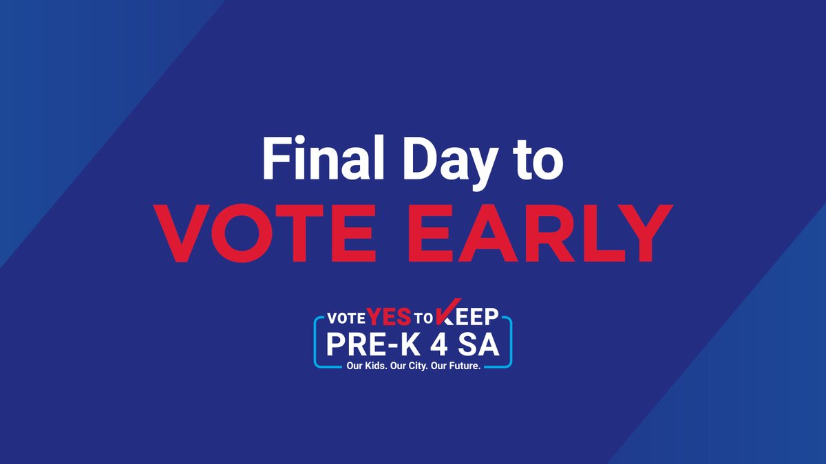 KeepPreK4SA's tweet photo. Today’s the final day of early voting, polls are open until 10pm today! Visit @BexarElections at https://t.co/SoTTpBjCy7 to find the voting location nearest you #KeepPreK4SA #Vote #EarlyVote https://t.co/jOQGyKZmNH