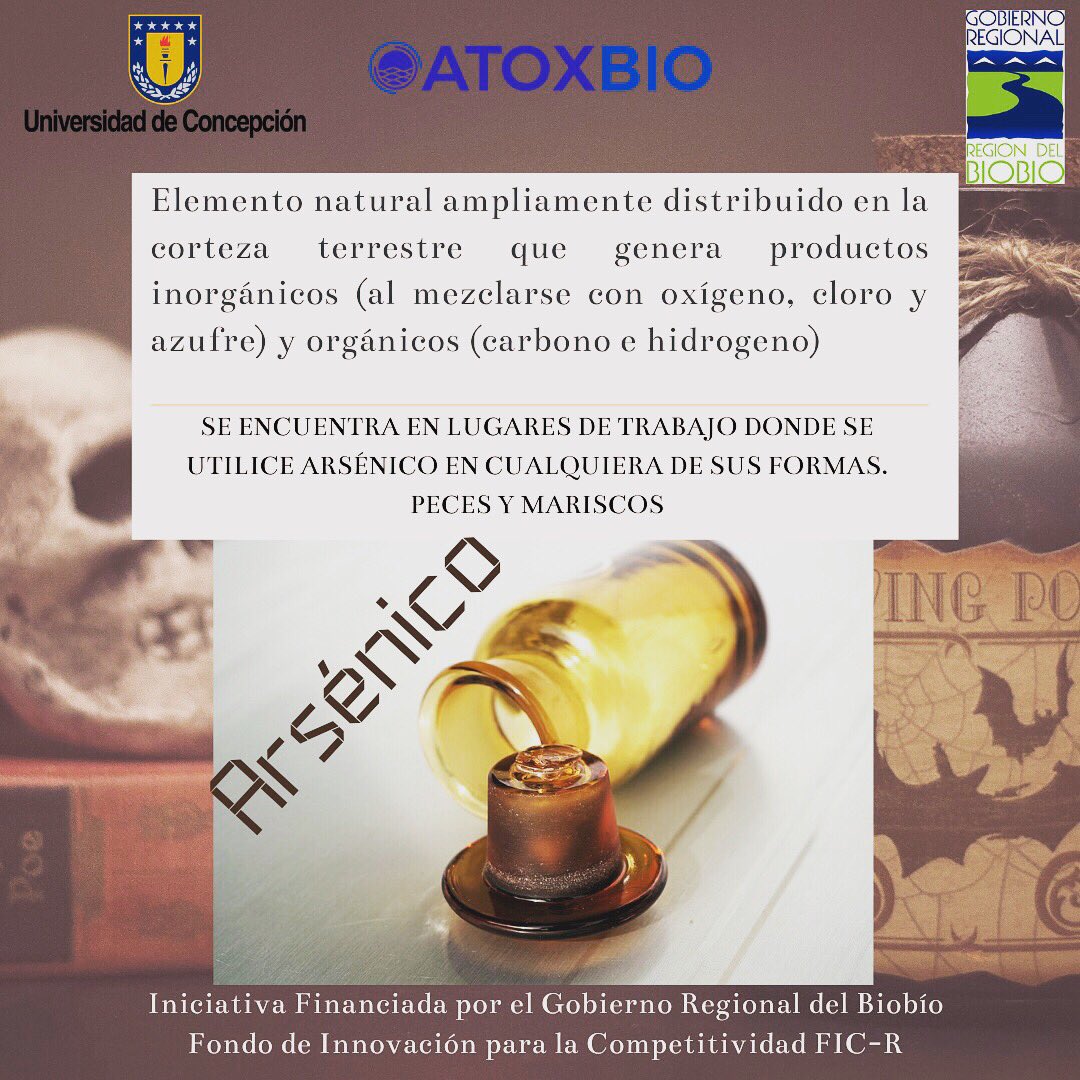 ➡️ El Arsénico es un elemento químico y está presente en muchos lugares en la naturaleza.                         ❌ La exposición al Arsénico puede causar muchos problemas de salud 💀#Udec #atoxbio #gore #fic #arsenico