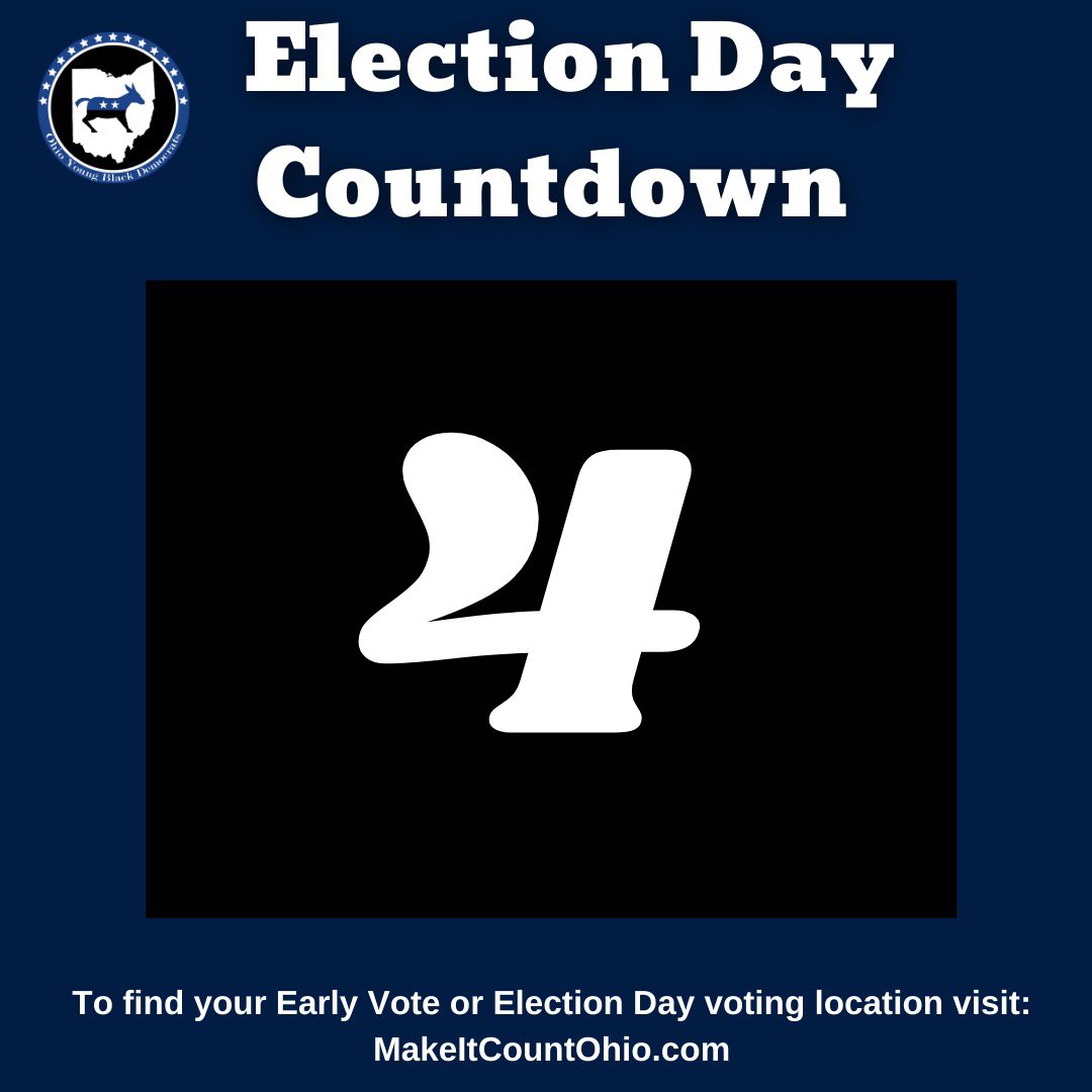 OhioYBD's tweet photo. Only 4๏ธโฃ days left to flip Ohio Blue! #MakeItCountOhio!
๐ณ Find your early voting location or a ballot drop box here๐ณ: https://t.co/lCLBYdptEJ
Sign up to make calls or send texts reminding people to vote: https://t.co/BWQwCSh21y https://t.co/zvBwU2BKmw