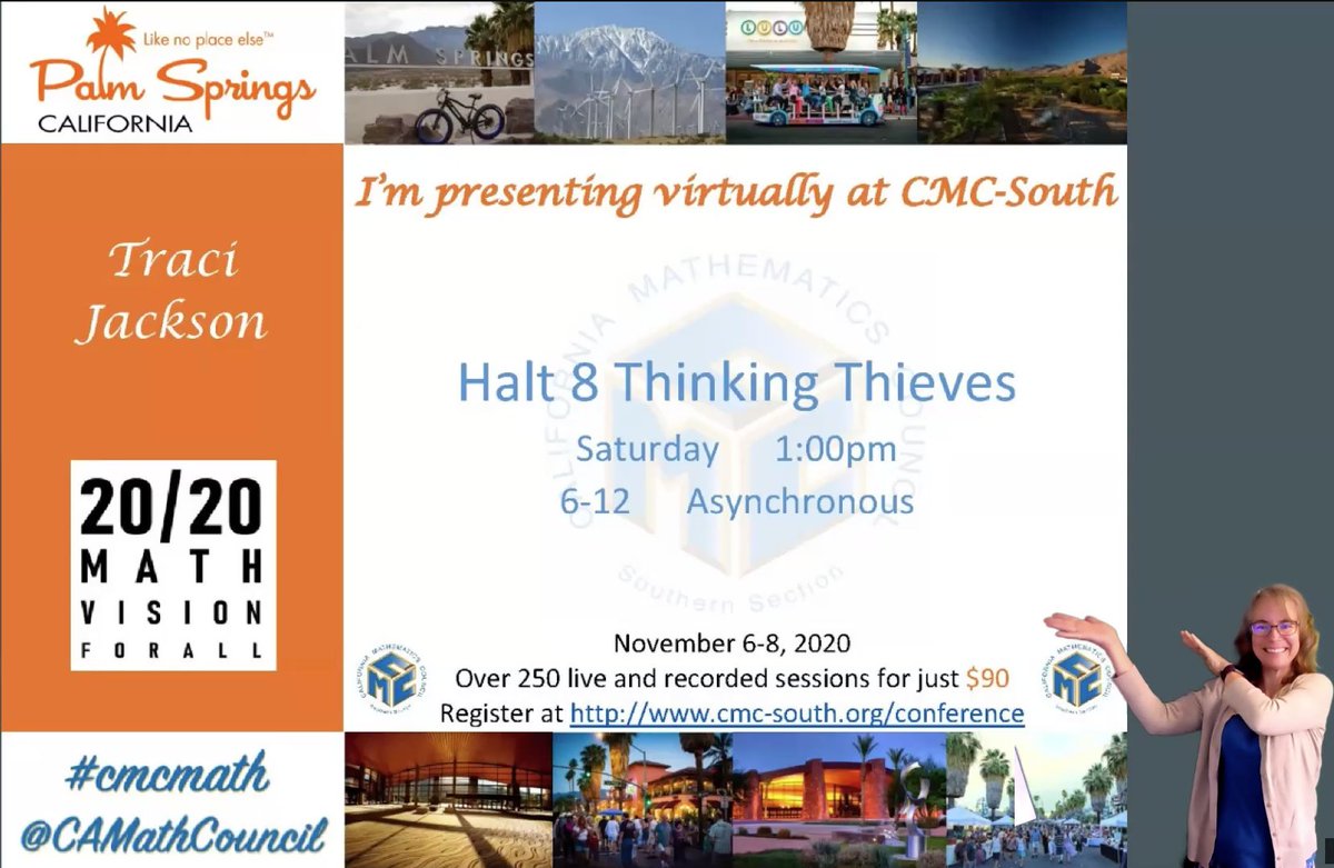 traciteacher's tweet photo. So wish I was connecting in person for this year's conference, but happy to have the technology to connect virtually! @CAMathCouncil conference 2020: Math Vision For All #cmcmath #sandiegomath #PUSDmath https://t.co/fZi416YynV
