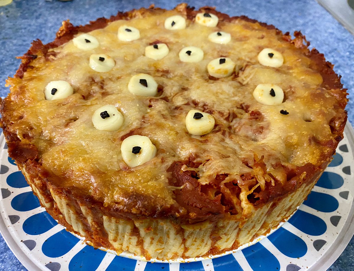 ChefKevinBelton's tweet photo. Creepy Pasta Pie this morning on the @WWLTV Morning News. Happy Halloween Everyone🎃 #happy Halloween #halloween2020 
#nola #deliciousness #besafe #makingthebestof2020 #madewithlove #quarantinecuisine #cookwithme #beon4 https://t.co/1Ct8ZEfrh5