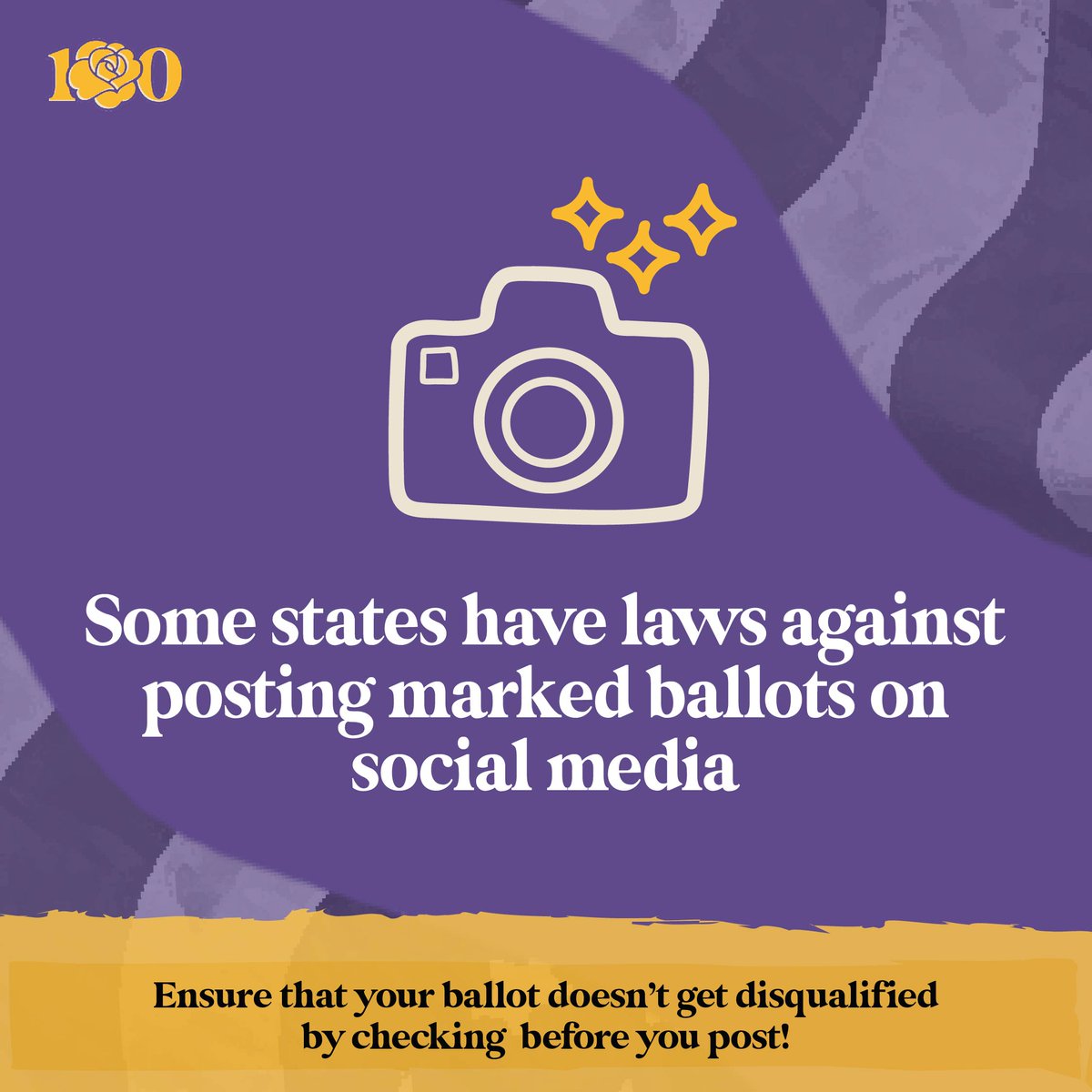 turnout_100's tweet photo. ❓Did you know❓

Some states have laws against posting marked ballots on social media. Once you've double-checked your ballot selfies, share them to #Turnout100! https://t.co/sUfJH4ZA6b