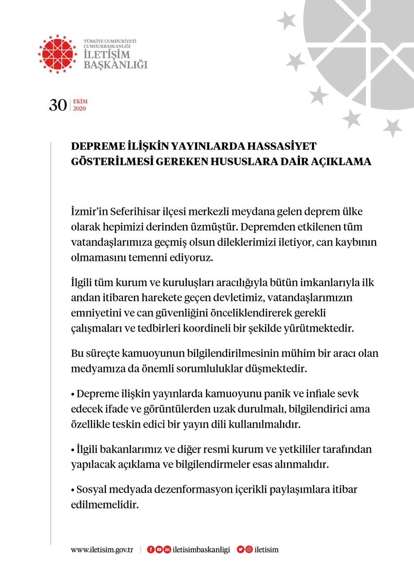 iletisim's tweet photo. ▪️Depreme ilişkin yayınlarda hassasiyet gösterilmesi gereken hususlara dair açıklama https://t.co/KON4fUDAw2
