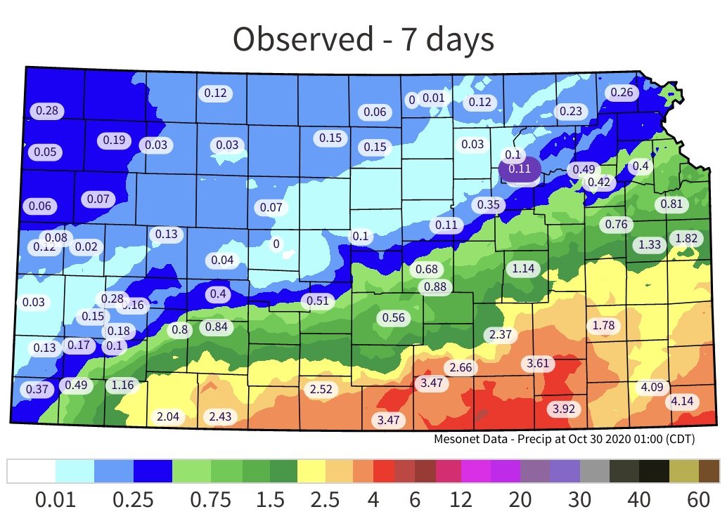 Storm total from the rain, snow and ice event this week. A few got just the right amount - others too much of too little. .  #kswx