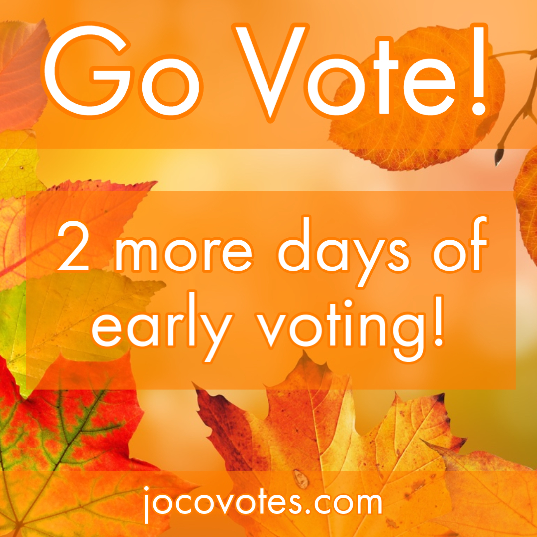 joconcelections's tweet photo. Early voting ends TOMORROW! It's a beautiful day to head to any early voting site and cast your ballot! For more information visit https://t.co/6DrFMsEOe4 

#ncpol #JoCoStrong #earlyvoting #SupportJoCo #JohnstonCountyNC #GrowWithJoCo #JCPS_NC #jocogovNC #johnstonnow #JoCoNC https://t.co/HS9Ick4R1y