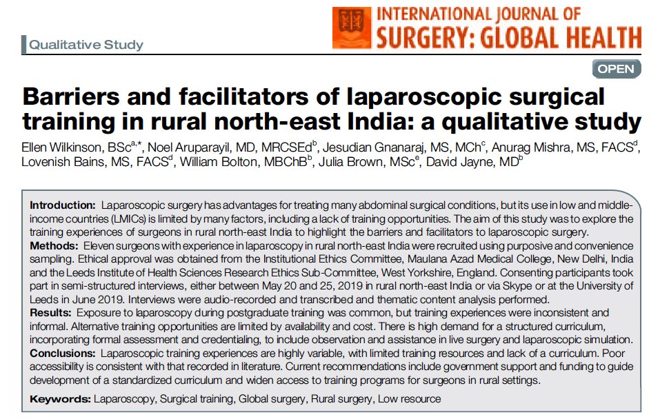 GHTLeeds's tweet photo. 📢🥁Check out our new publication on Barriers and facilitators of laparoscopic surgical training in rural North-East India @ellenewilkinson @Noel25Dec @anuragalok6  @willboltontiger @LeedJulia @dgjayneLeeds #globalsurgery 
https://t.co/OkbFVPMu4E https://t.co/MRmdZrV9Ag