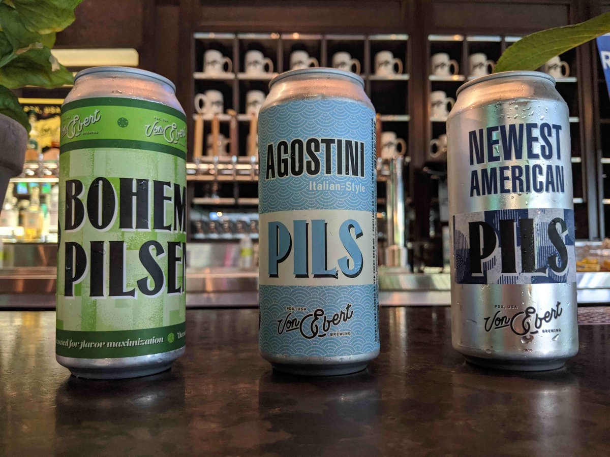 BREWPUBLIC's tweet photo. Today, Von Ebert Brewing introduces Newest American Pils in cans alongside two favorites, Bohemian Pilsener and Agostini Pils. Details: https://t.co/G8KwSpdAte #vonebert @VEBrewing #pdxbeer https://t.co/p4JFo1JaGY