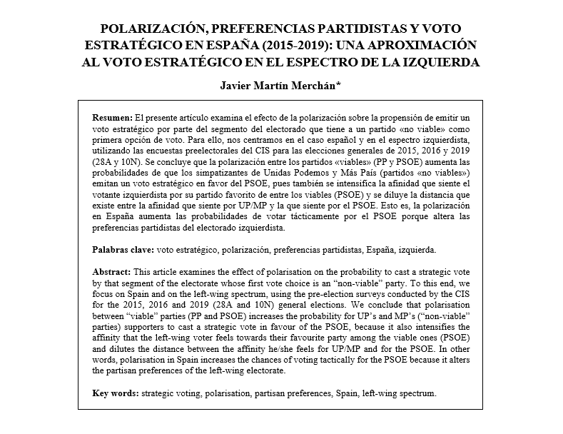 jmmerchan_10's tweet photo. Tras el proceso de evaluación por pares, me comunican que mi paper sobre voto estratégico en la izquierda española ha sido seleccionado como finalista en la X Edición del Premio Jóvenes Investigadores de la Revista Jurídica de la Universidad Autónoma de Madrid. ¡Seguimos! 🤓🎉 https://t.co/w3mIf4SCkL