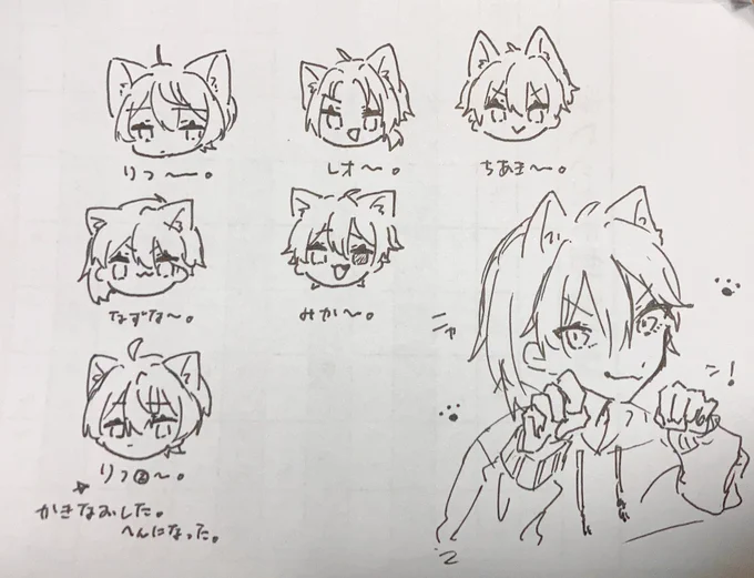 きょうバイト中に描いた落書き〜!先輩に上手って褒められたえへへ 