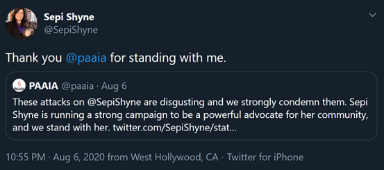 34) @SepiShyne running for West Hollywood City Councilor-endorsed by NIAC-strongly supported by PAAIA-Her tweets indicate that she has strong ties with these two Iran lobby groups.