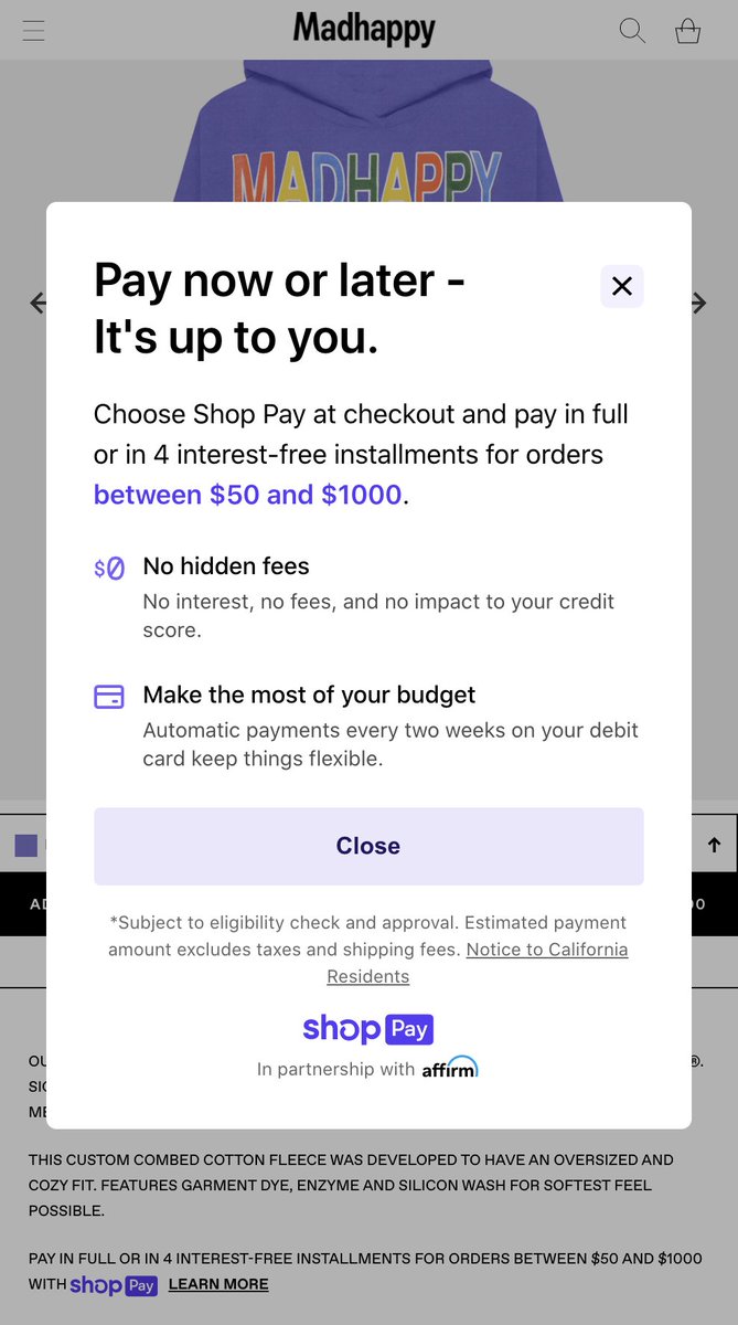 robjama's tweet photo. It makes me mad happy to see @Shop Pay installments in the wild 😄 @PeimanRaf https://t.co/JfGfhu73UV