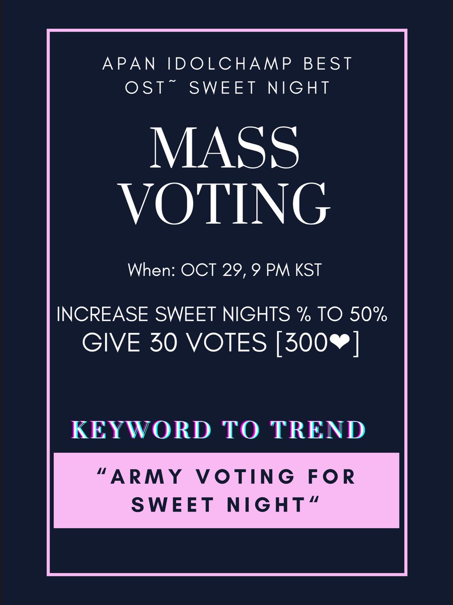 Springday_9597's tweet image. ตอนนี้​เรามี​ 2 งานโหวตสำหรับเเทเเท
1. งาน​ BousnidStars งานนี้สามารถ​โหวตได้ไม่จำกัด​ รีทวิต​นับเป็นคะเเนน​ สิ้นสุดงาน​ 27​ ธ.ค.
2. งาน​ APAN​ AWARD​ ประเภท​ Best​ Ost.​ Sweet night โหวตผ่านเเอพ​ IDOL CHAMPION สิ้นสุดงาน​ 27​ พ.ย​ 
#Taehyung​ #BousnidStars2020 #Bousnid @BTS_twt