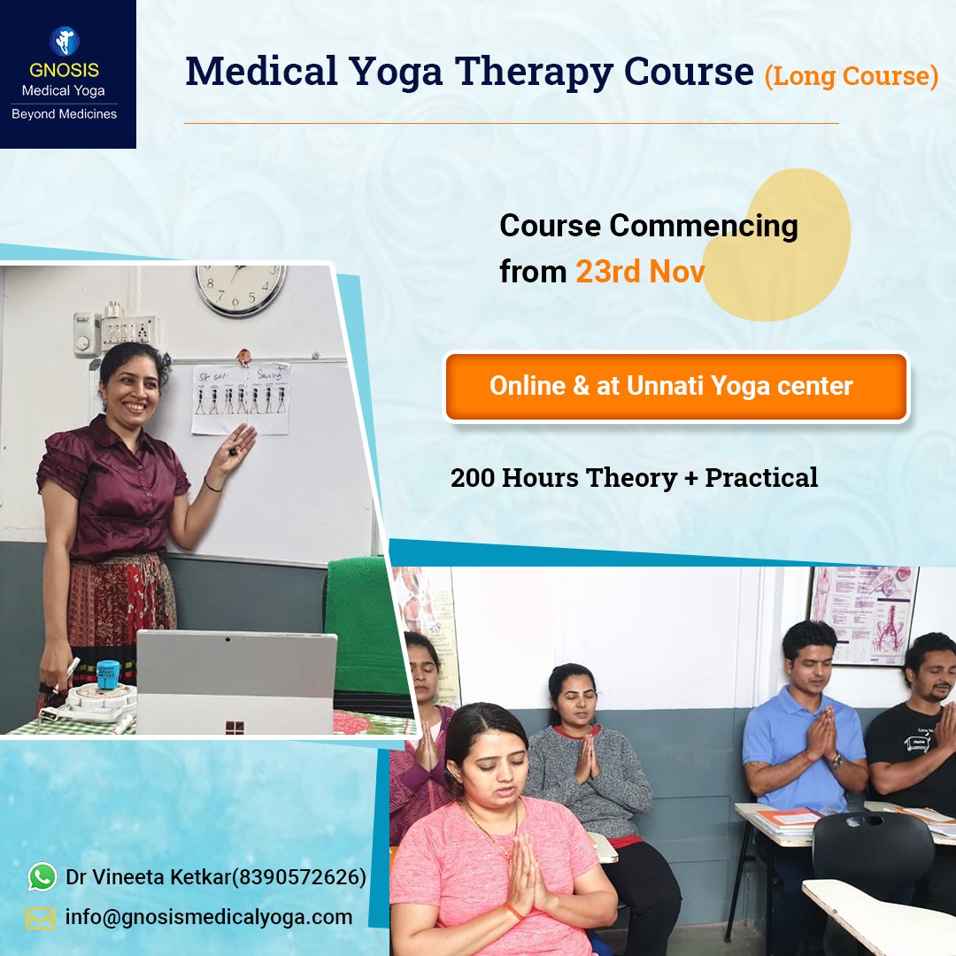 Join the Medical Yoga Therapy Certificate Course...

Hurry up! Course Commencing from 23rd November🔊

👉For more details... Contact-Dr Vineeta Ketkar📲(8390572626)
Mail on-📩info@gnosismedicalyoga.com

#yoga #MYT #yogacourse #yogainspiration #yogaeveryday #medicalyoga #therapy