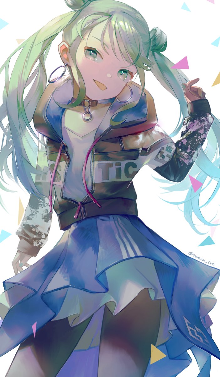 hatsune miku 1girl solo twintails tongue out tongue jewelry skirt  illustration images